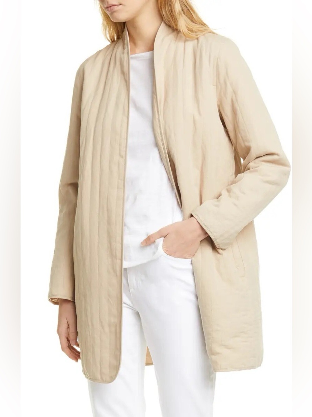 ELEEN FISHER Light Beige Quilted Open Front Jacket